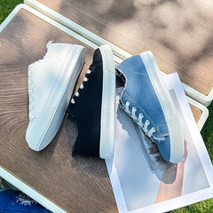 Women's Canvas Lace Up Low Top Sneakers - Casual Round Toe Flat Shoes