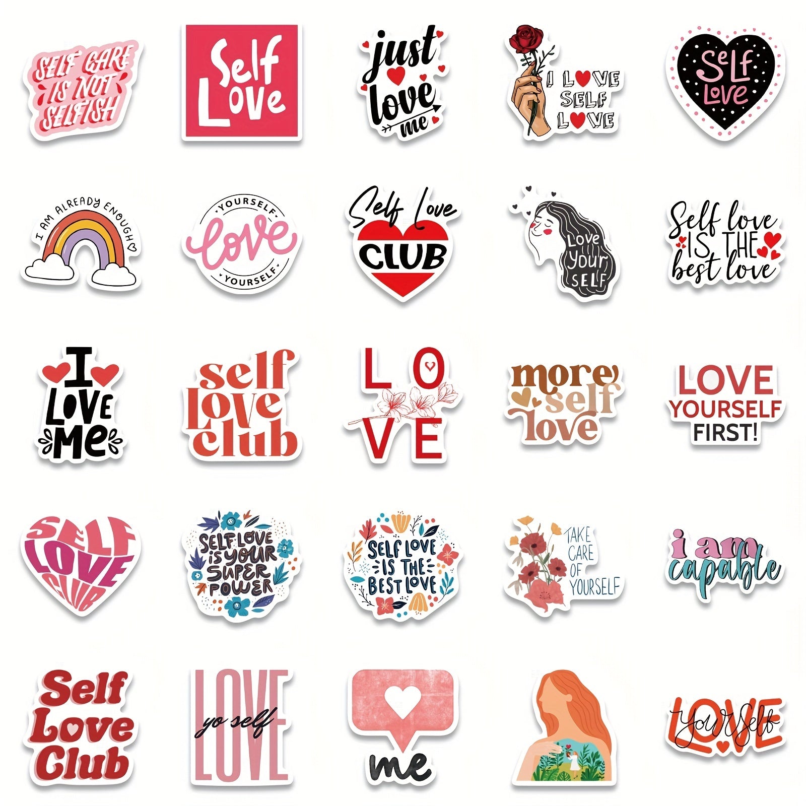 50 Self Love Cartoon Stickers Waterproof for Phone Laptop