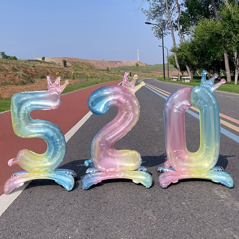 1pc Gradient Number Crown Balloons 0-9 Digital Aluminum Foil Balloon
