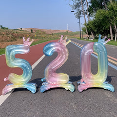1pc Gradient Number Crown Balloons 0-9 Digital Aluminum Foil Balloon
