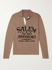 Retro Letter Pattern Knit Polo Sweater Men's Casual Lapel Pullover