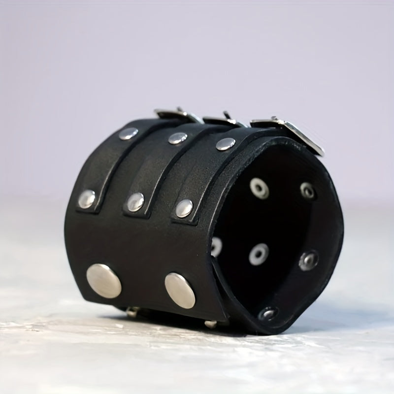 Men's Leather Wrist Guard Wide Square Buckle