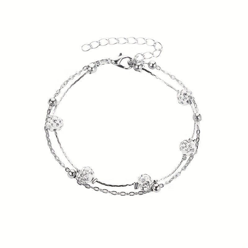 Men's Faux Diamond Crystal Anklet Double Layer For Unisex