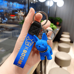 Bulldog Keychain Punk PU Leather Strap Dog Keychain Car Pendant Couple Bag