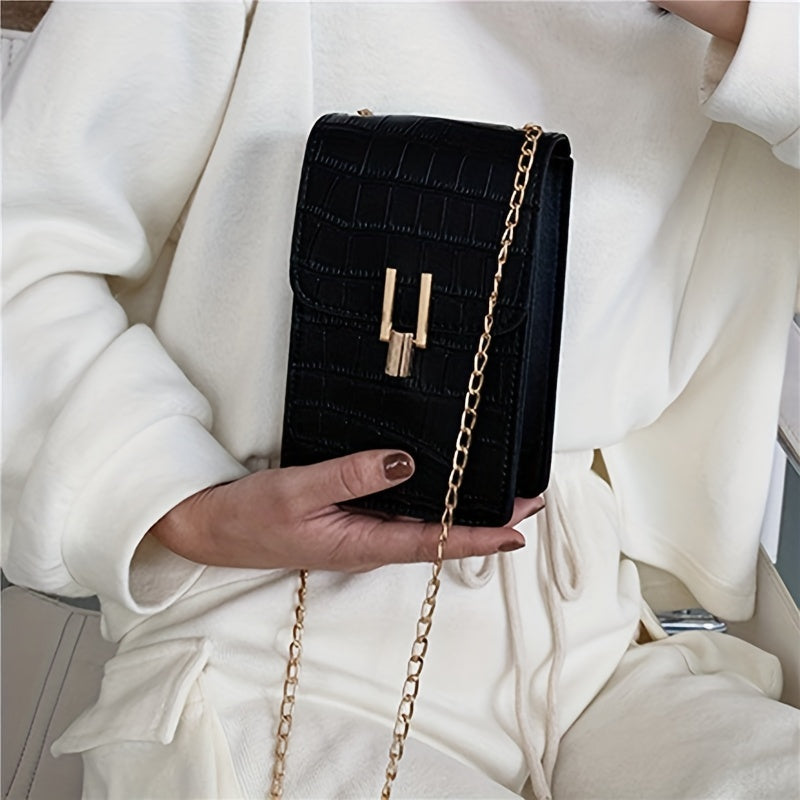 Crocodile Embossed Cell Phone Bag Mini Crossbody Purse