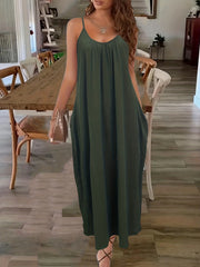  Solid Round Neck Maxi Cami Dress