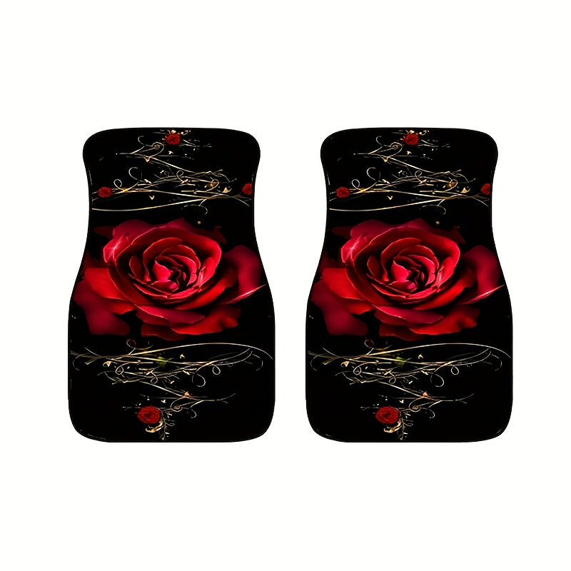 Red Rose Pattern Car Floor Mats - Set of 4