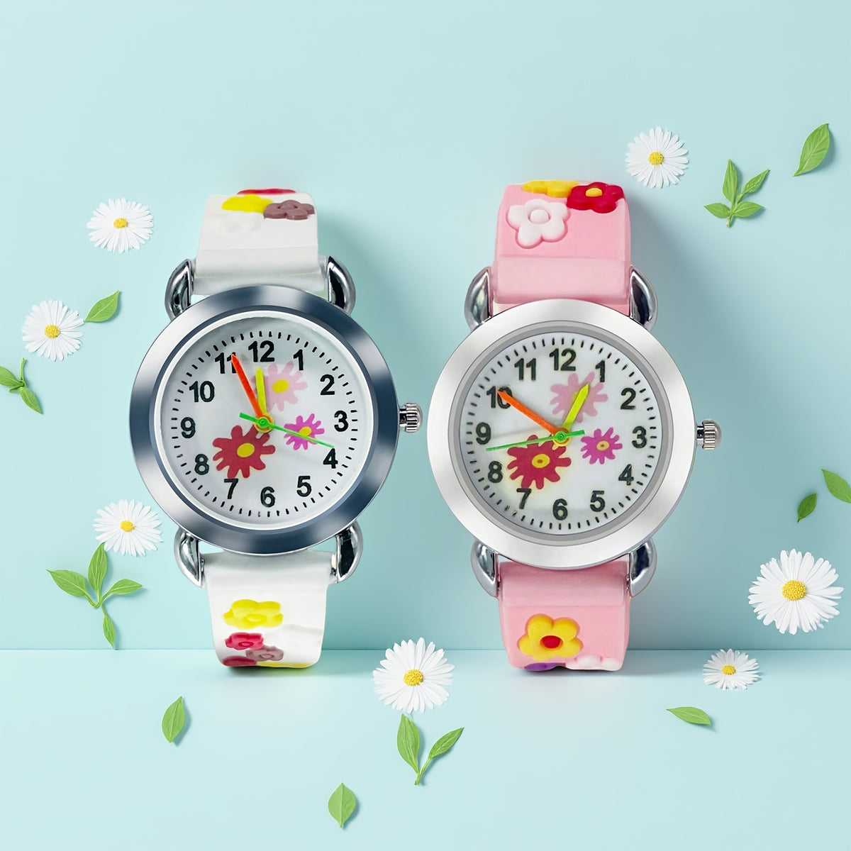 2pcs Small Flower Quartz Watch, Not Waterproof, School Birthday Gift