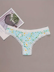 5 Pack Plus Size Panties Set Women's Plus Cat & Heart & Daisy Print