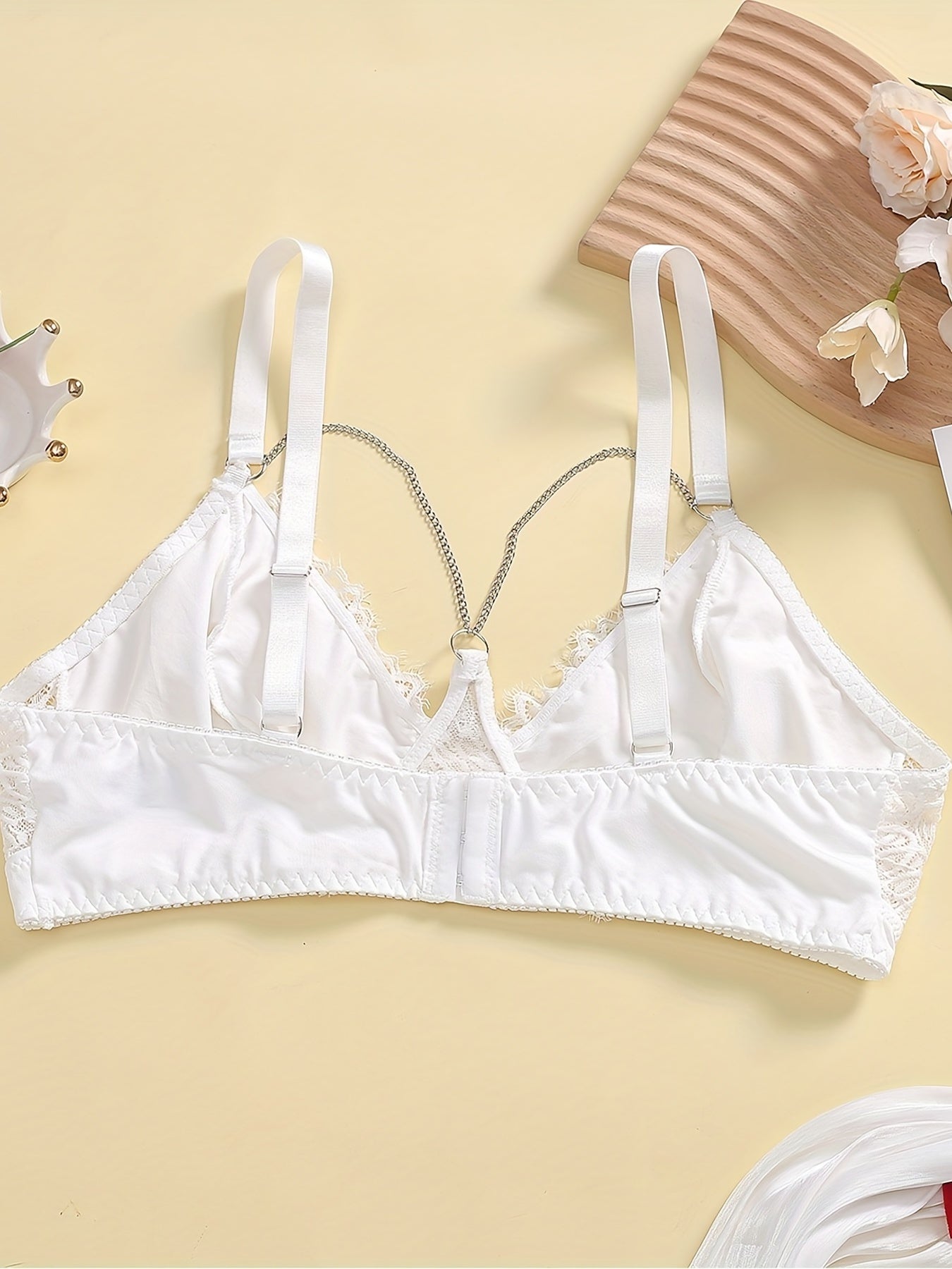  Floral Lace Rhinestone Wire-Free Soft Lingerie Bra
