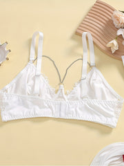  Floral Lace Rhinestone Wire-Free Soft Lingerie Bra