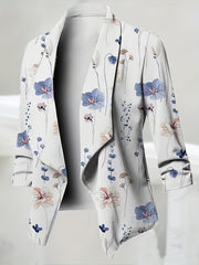  Floral Print Long Sleeve Lapel Collar Blazer
