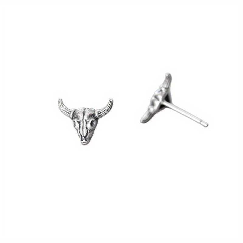 Silver Gray Goat Skull Stud Earrings Punk Alloy Earrings