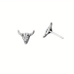 Silver Gray Goat Skull Stud Earrings Punk Alloy Earrings