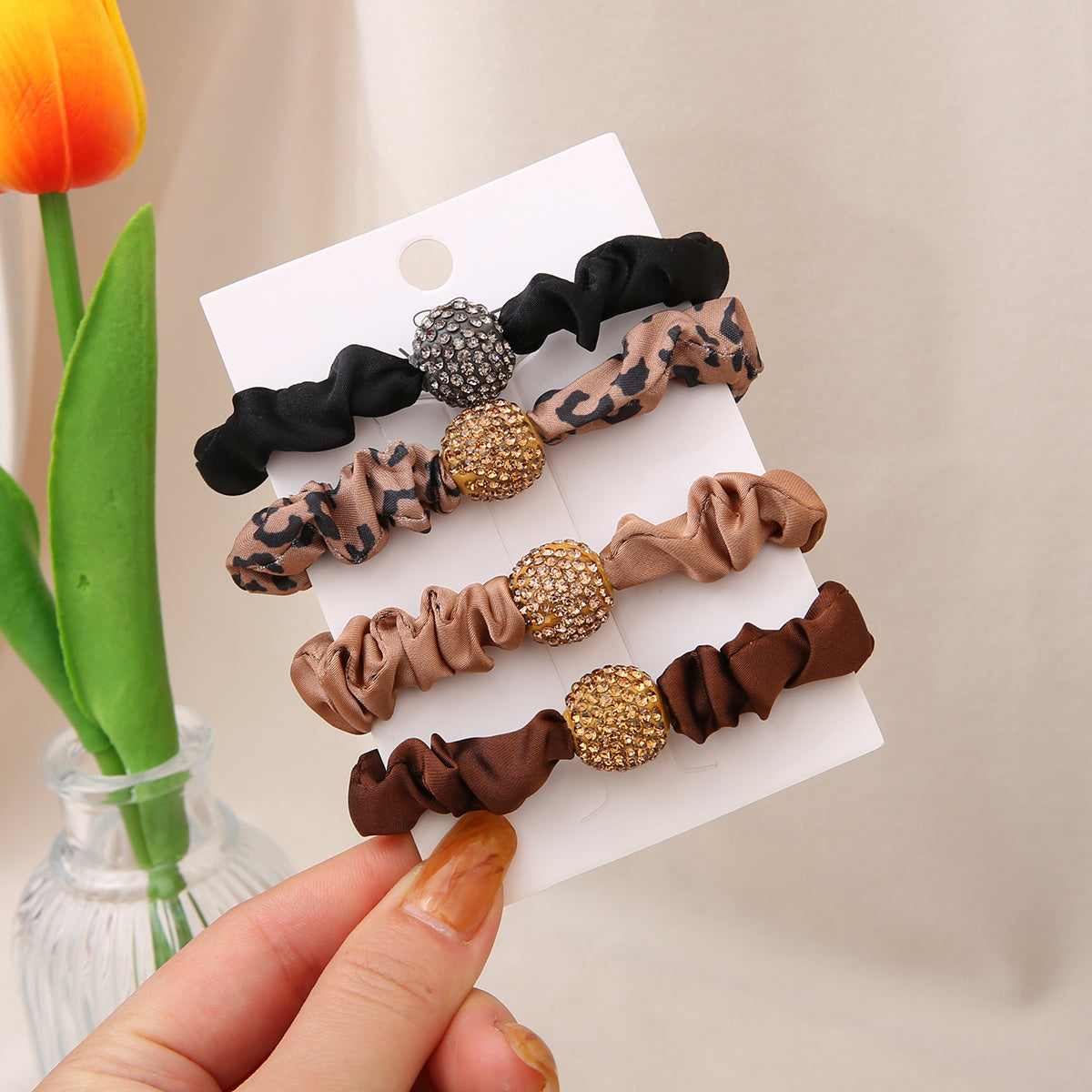 Rhinestone Hair Tie with Fabric Band