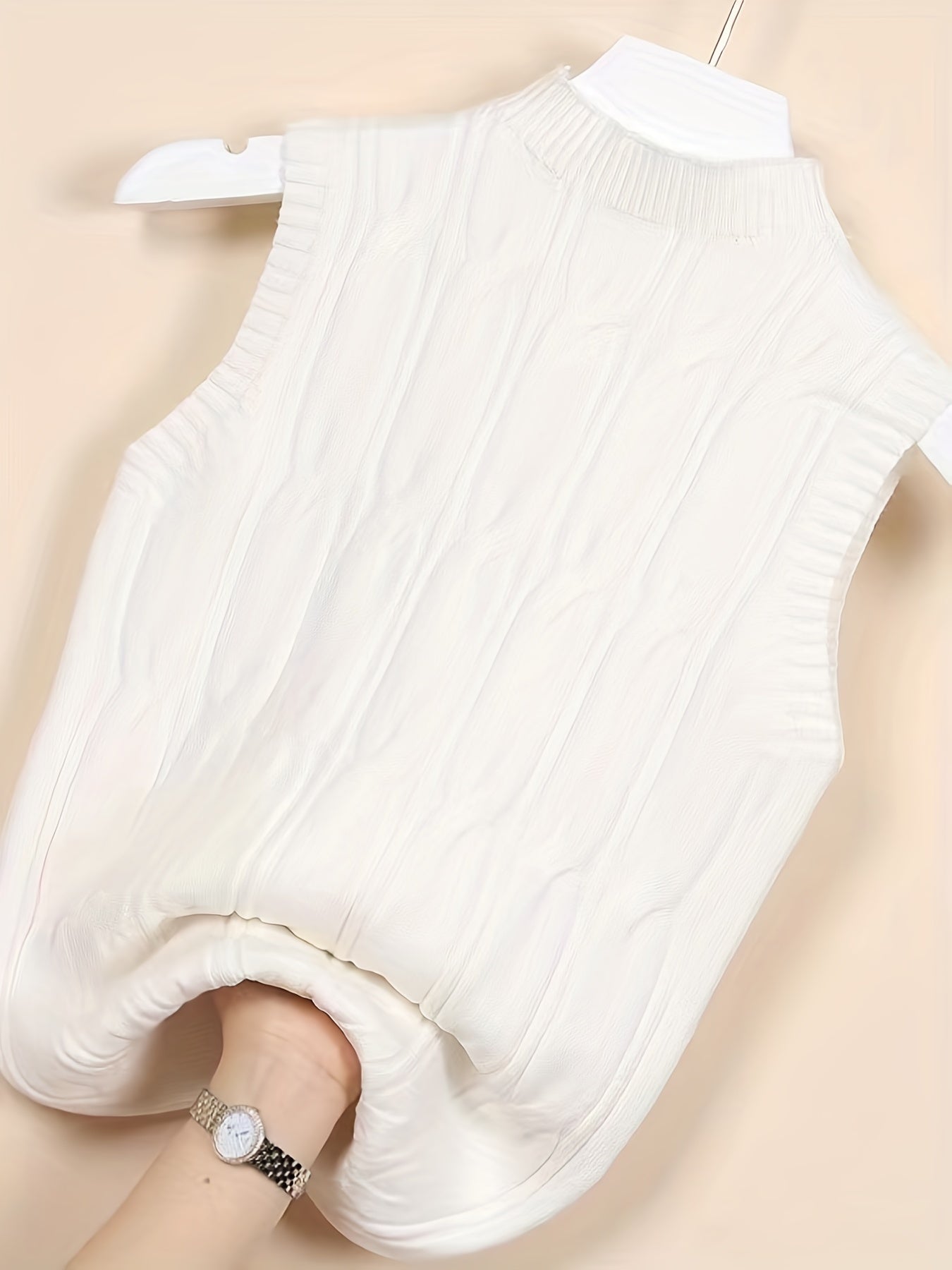 High Neck Tank Top Sleeveless Solid Casual Top
