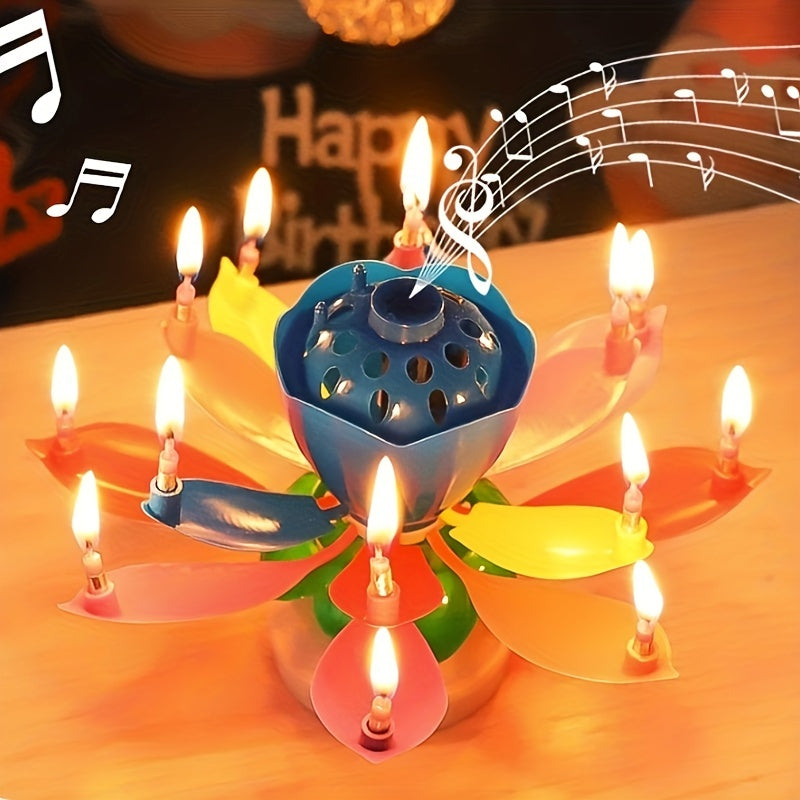Lotus Flower Music Birthday Candle Kids Creative Rotating Flowers Singing