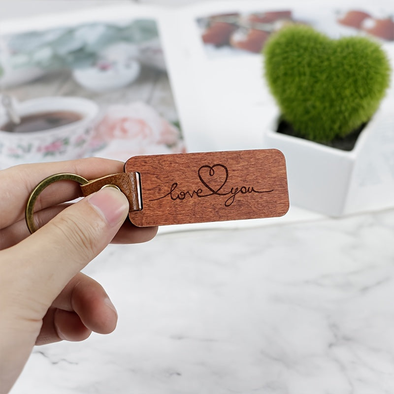 Rosewood PU Leather Keychain Keyring with Engraved Message