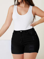  High Rise Button Fly Denim Shorts Women's Plus Ripped Denim Shorts