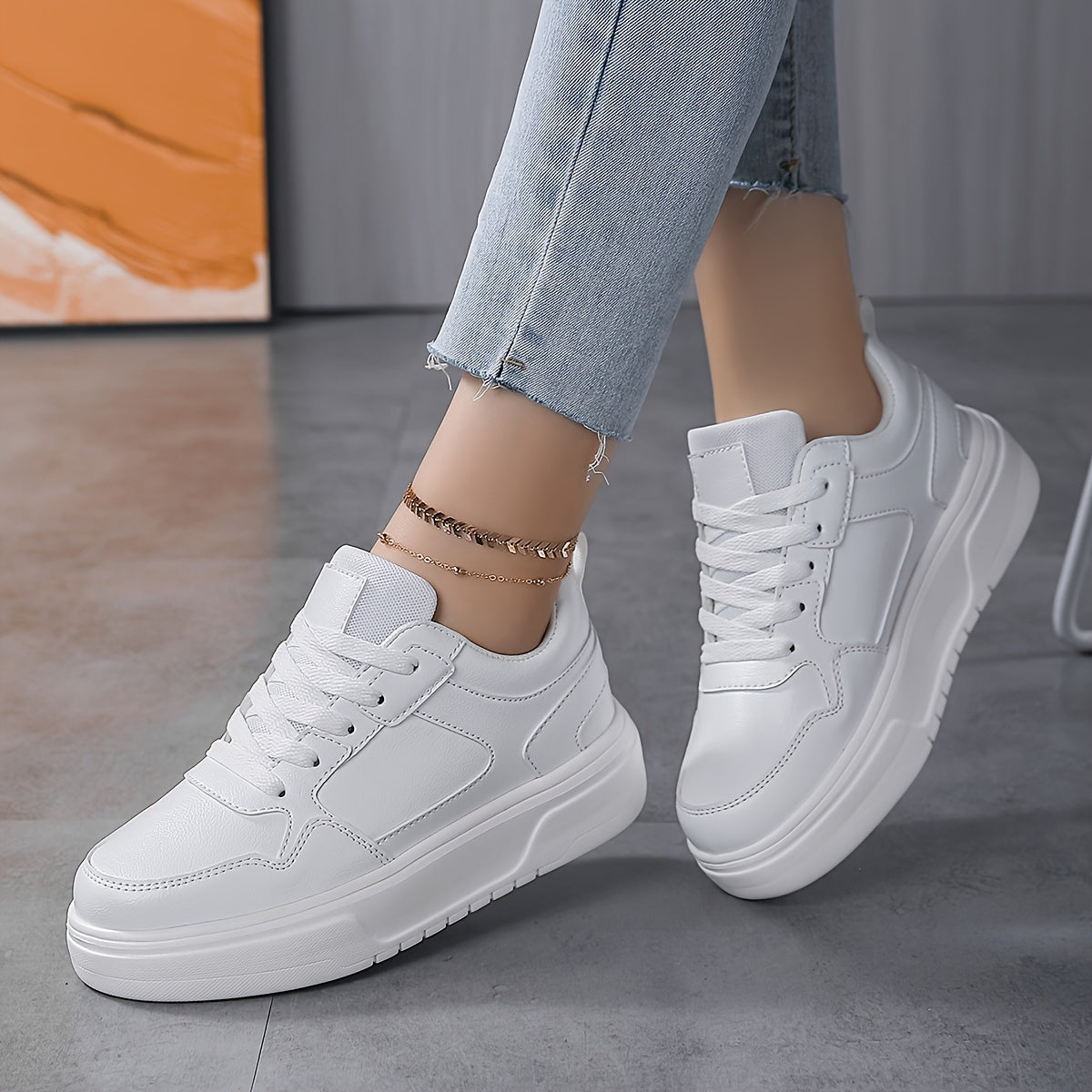 Women's Faux Leather Chunky Sneakers for Outdoor Sports
