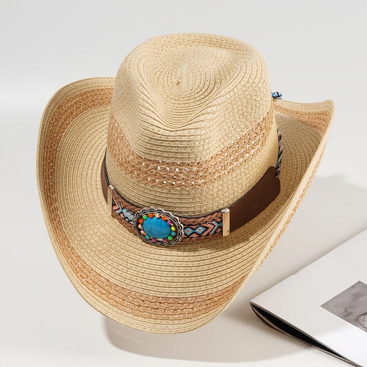 Summer Sunshade Cowboy Hat British Belt Buckle Large Brim Straw Hat