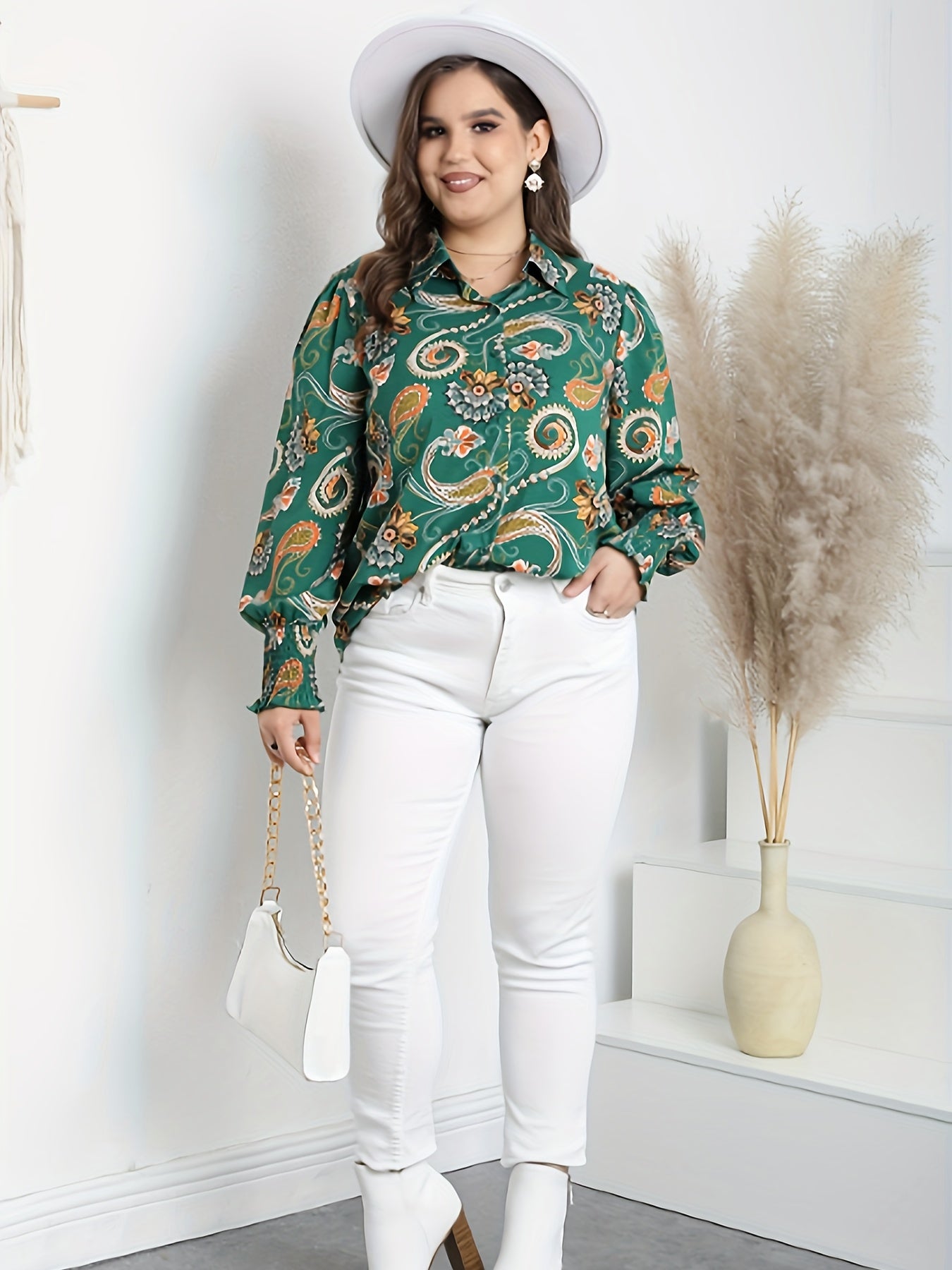  Paisley Floral Print Boho Blouse