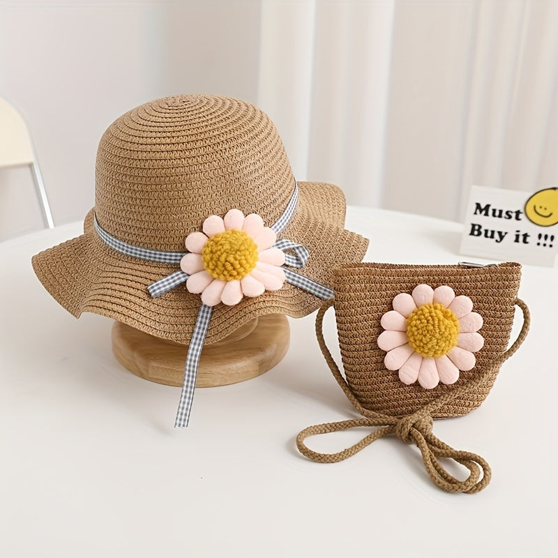 Kids Sunflower Beach Hat & Bag Set for Spring & Summer