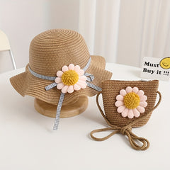 Kids Sunflower Beach Hat & Bag Set for Spring & Summer