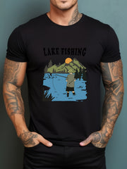 Retro Motorcycle Print Men's Graphic Crew Neck T-shirt