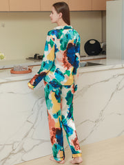 Colorblock Pajama Set Long Sleeve Top & Pants