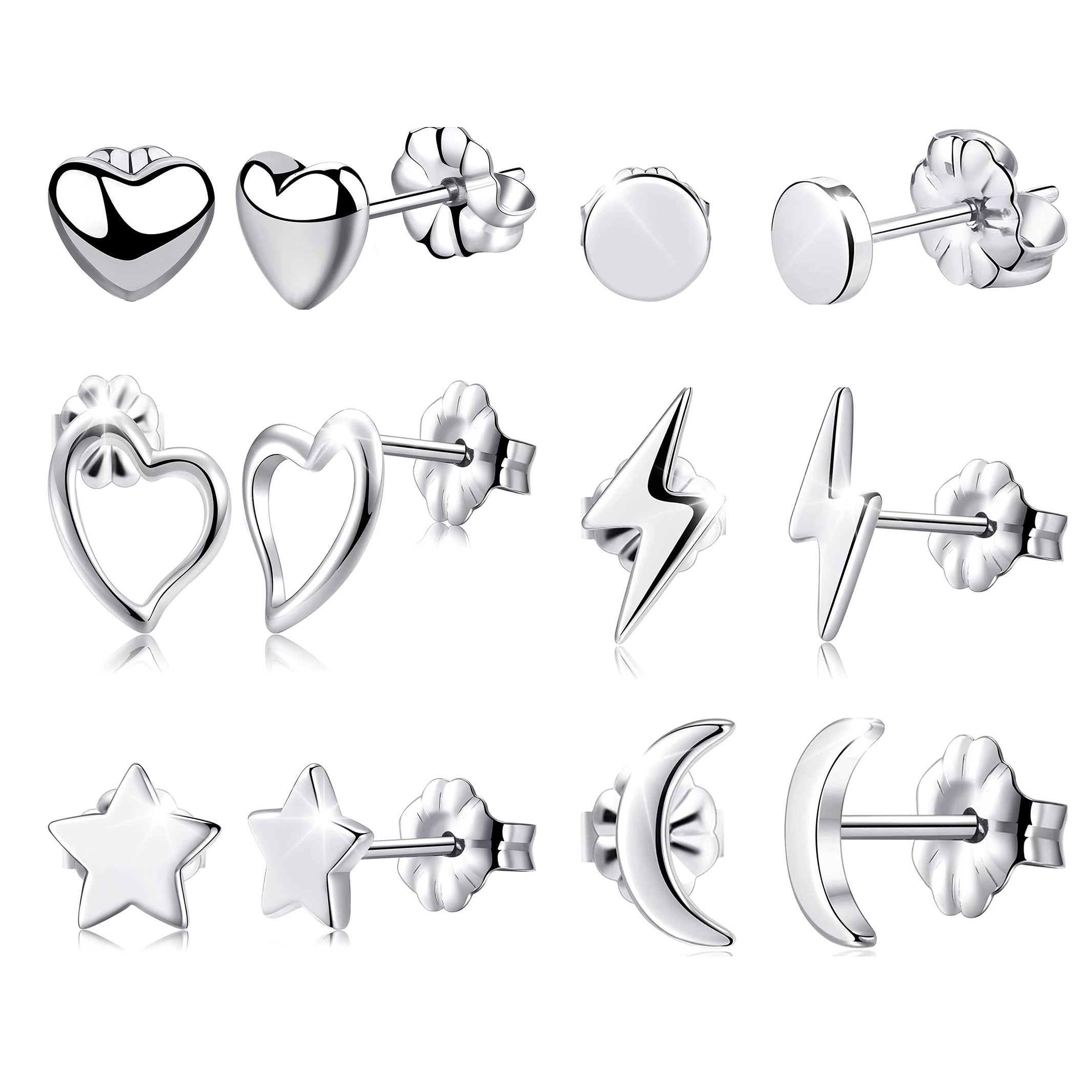 Titanium Round Heart Lightning Moon Earrings