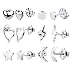 Titanium Round Heart Lightning Moon Earrings