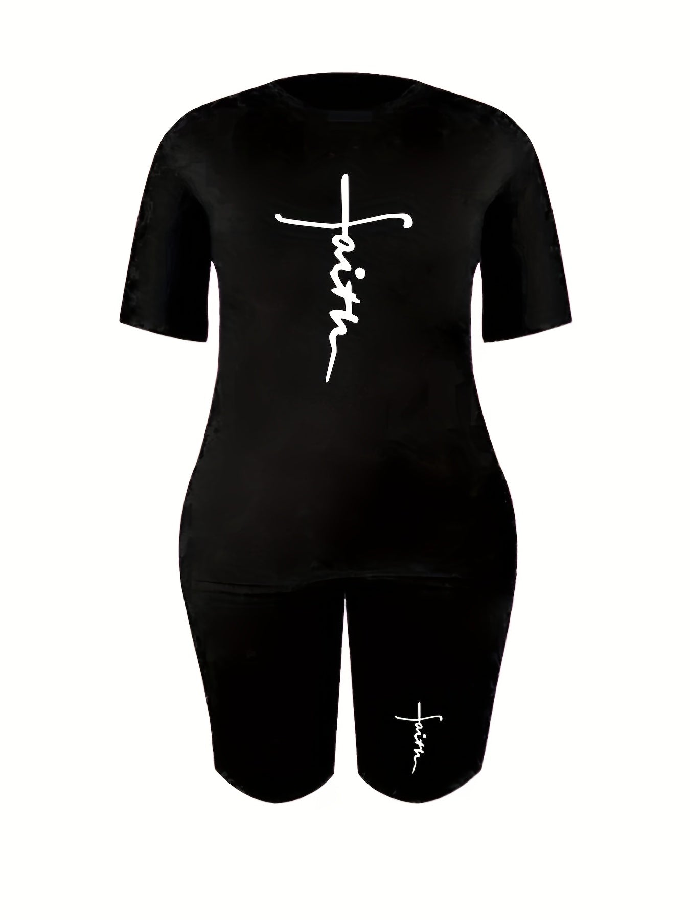  Two Piece Set Women's Plus Tee & Shorts Set