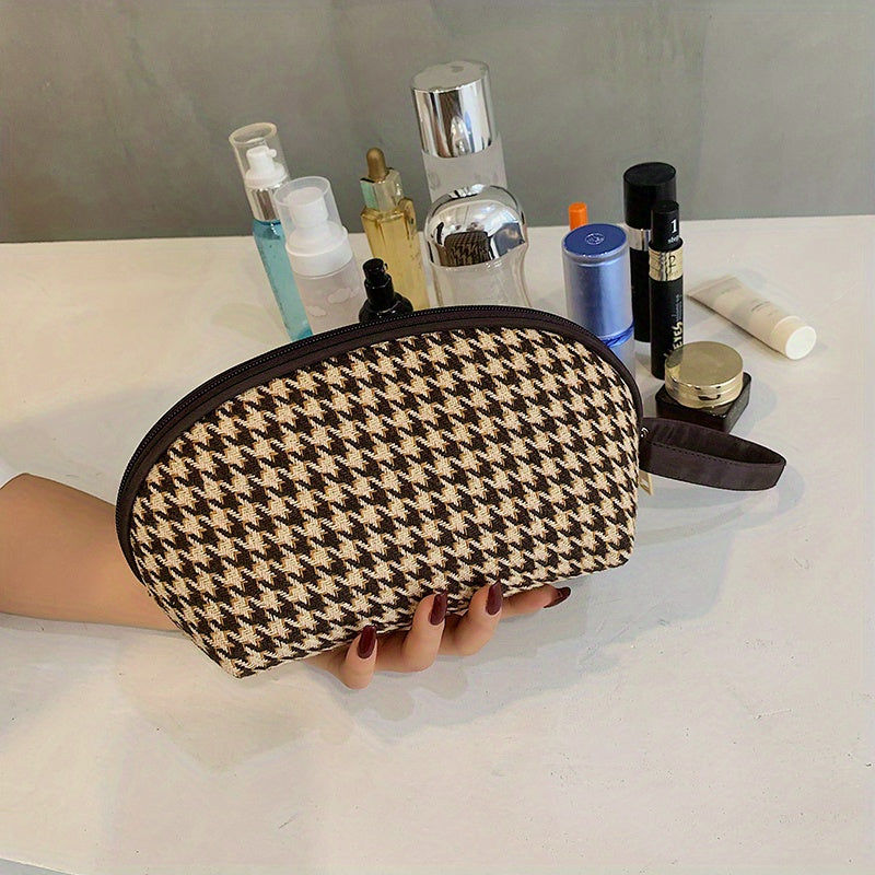 Houndstooth Pattern Makeup Pouch Zipper Cosmetic Bag
