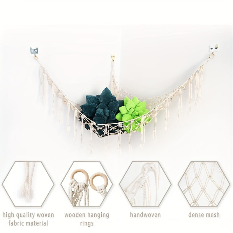 Boho Stuffed Animals Net Hammock Toy Storage Holder