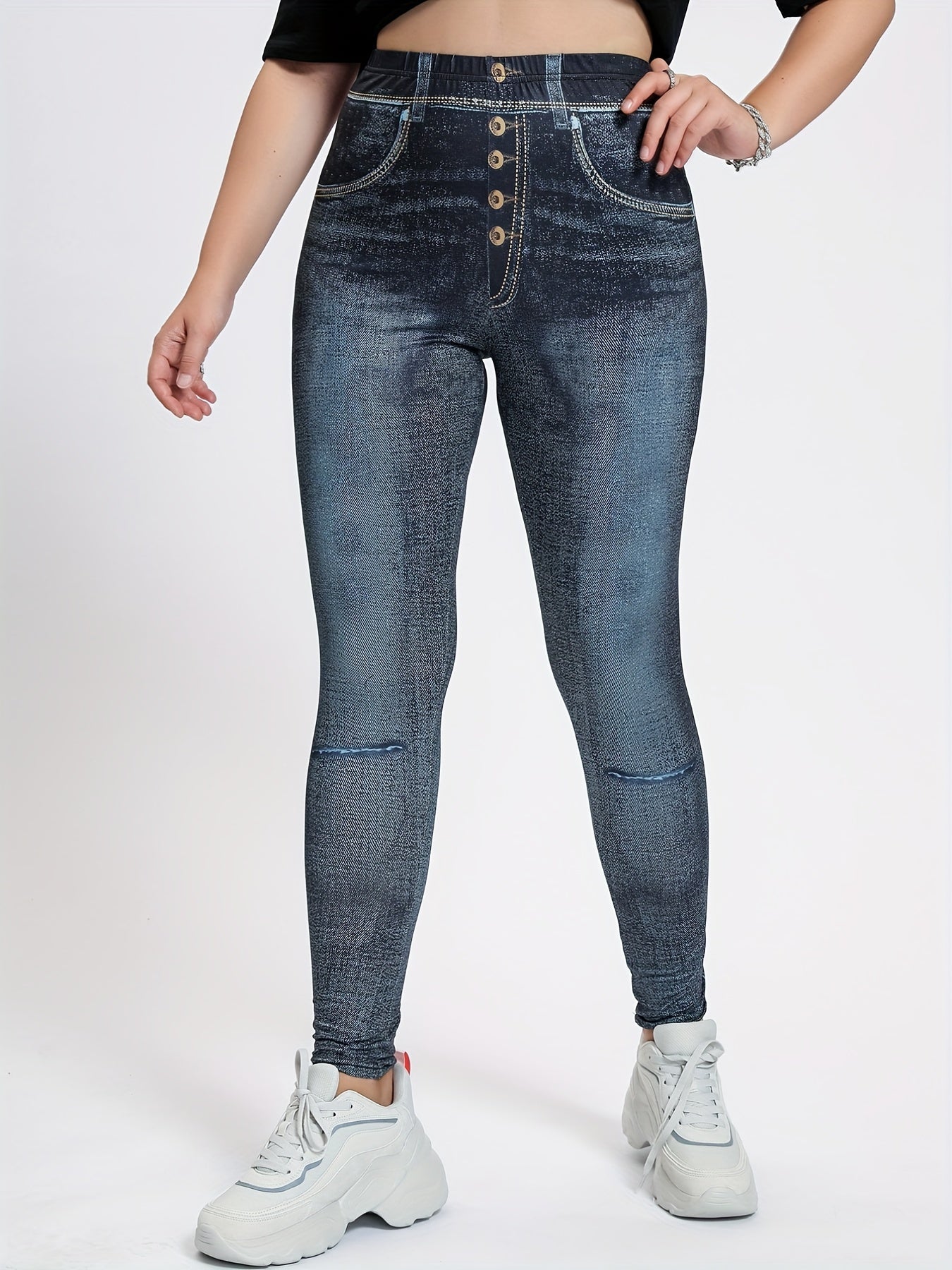 Denim Print Slim Pants Casual High Waist Long Length Pants