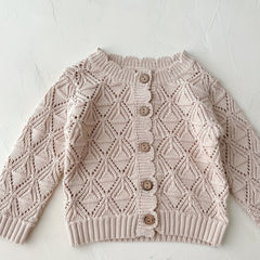 Infant Girls Cardigan Sweater Round Neck Button Knit & Cutout Blouse