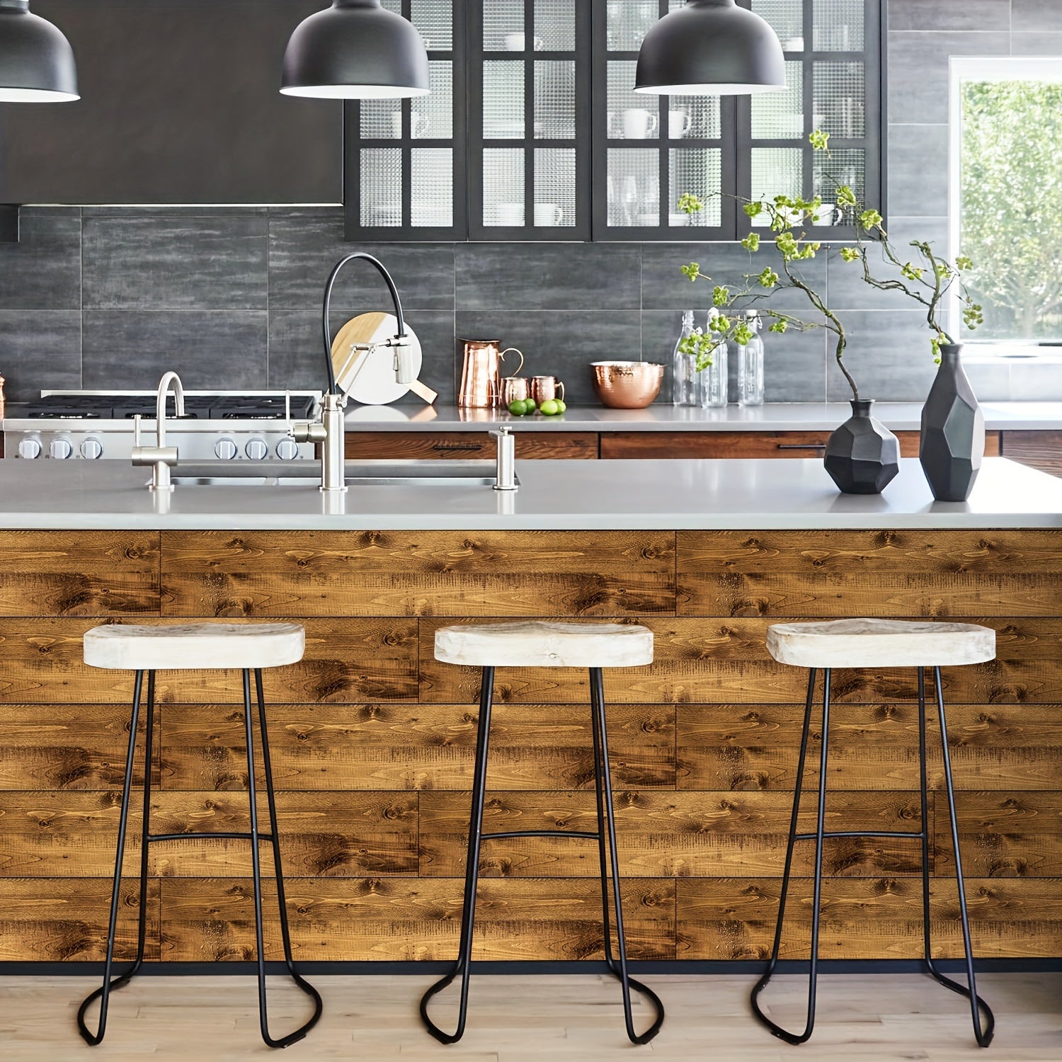 1pc 90 PVC Removable Thick Frosted Wood Grain Self adhesive Wall Sticker