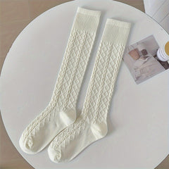 Argyle Textured Calf Socks Knee High Stockings Women's Hosiery