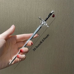 Chinese Style Punk Ruby Hairpin Silvery Sword Hanfu Vintage Hair Pin