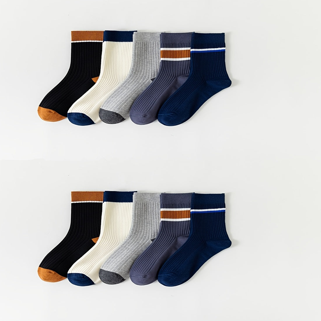 10 Pairs Stripe Print Ribbed Socks Women's Stockings