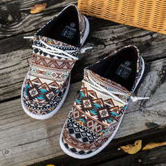 Geometric Printed Lace-up Casual Flat Shoes