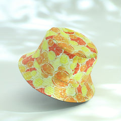 Orange Grapefruit Print Bucket Hat Reversible Sunscreen Beach Fisherman Cap