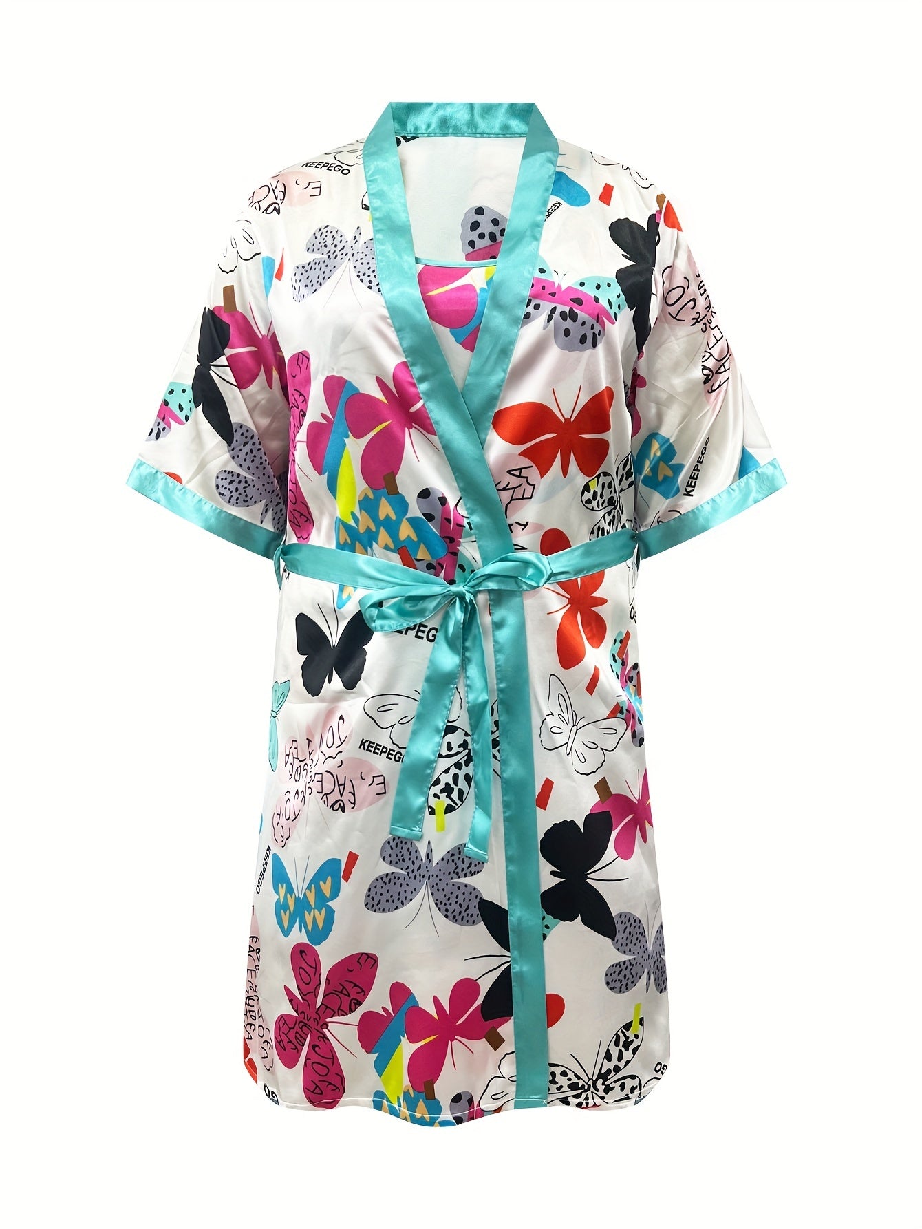  Butterfly Print Cami Dress & Robe Lounge Set