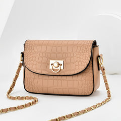Crocodile Embossed Square Bag with Chain Strap for Work