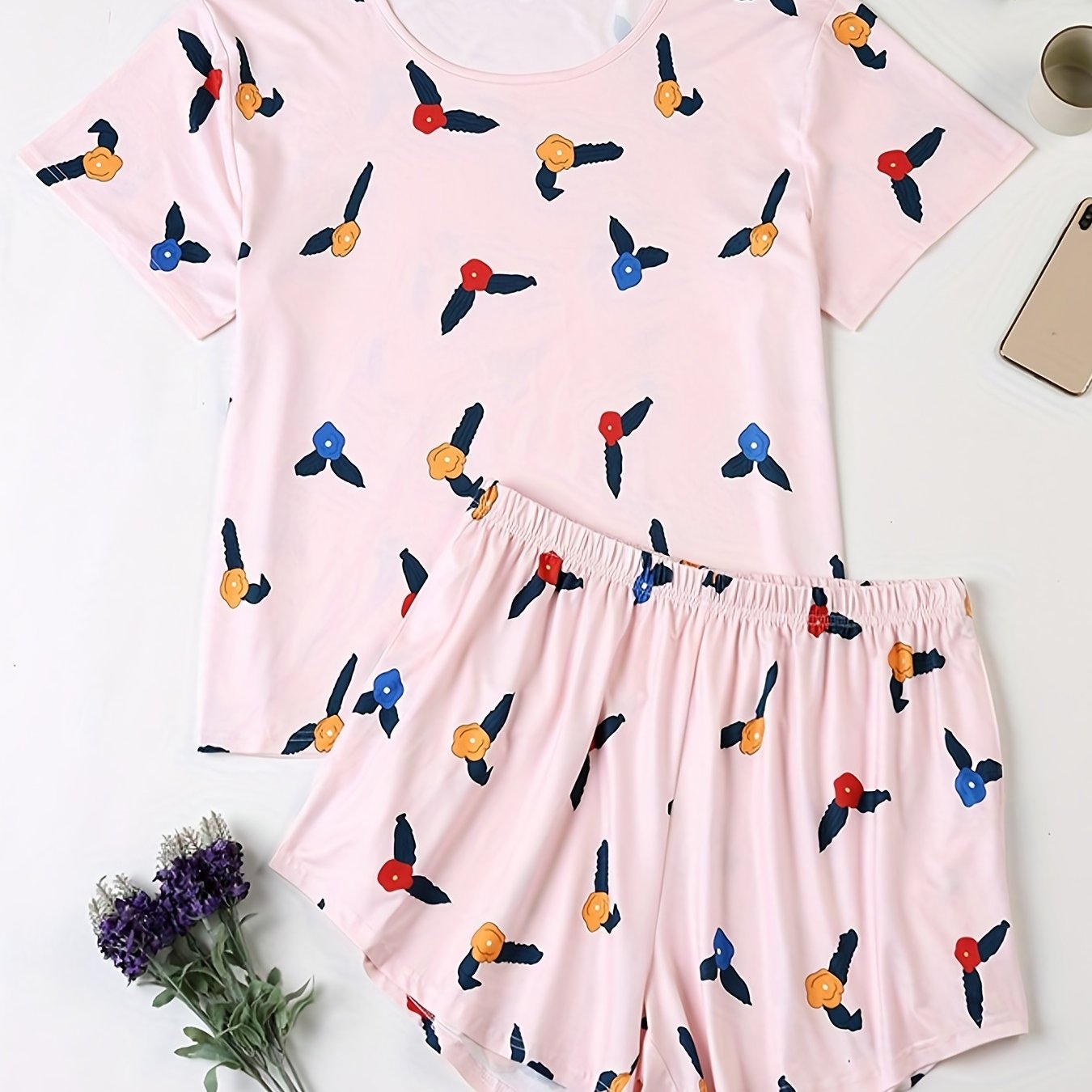  Floral Print Tee & Shorts Pajama Set