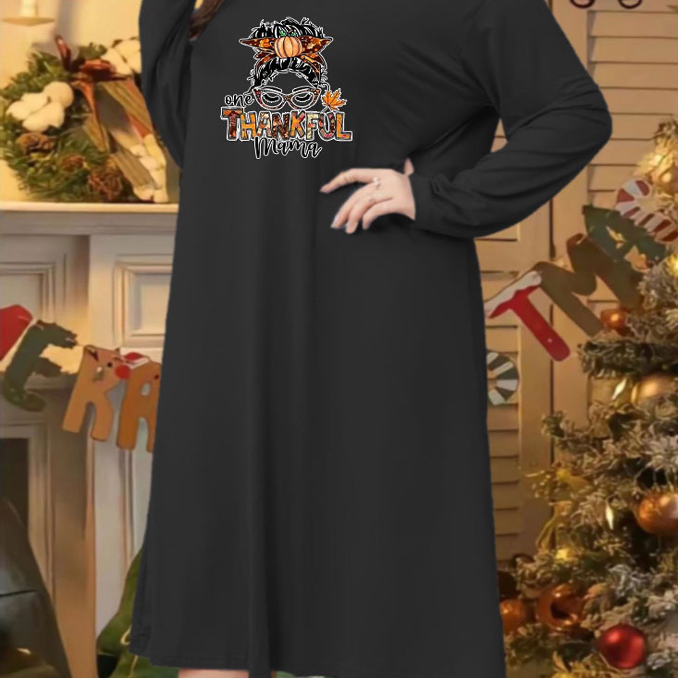 Lounge Dress Women's Funny Print Long Sleeve Tee Sleep Dress
