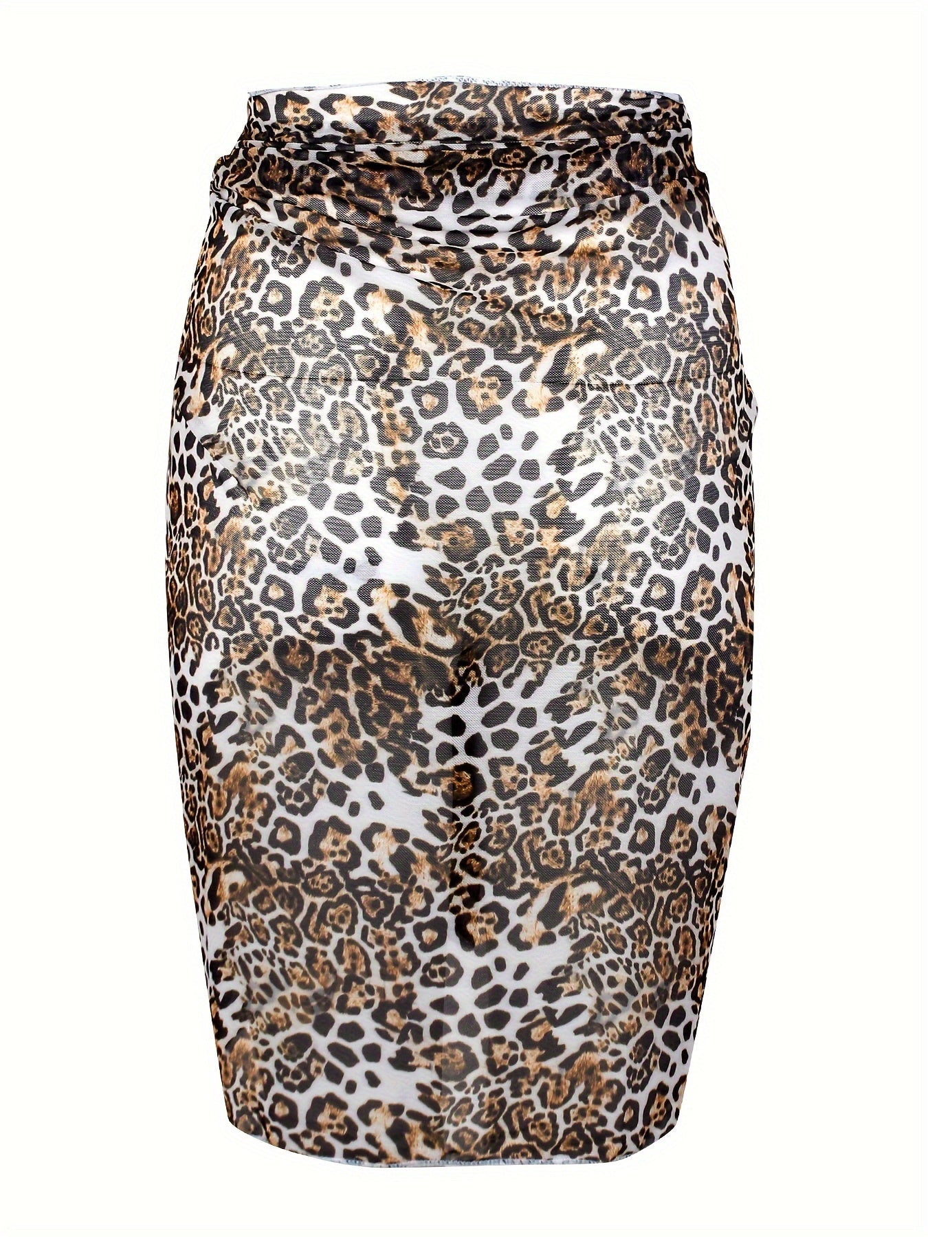  Leopard Print Wrap Mesh Beach Cover Up Skirt
