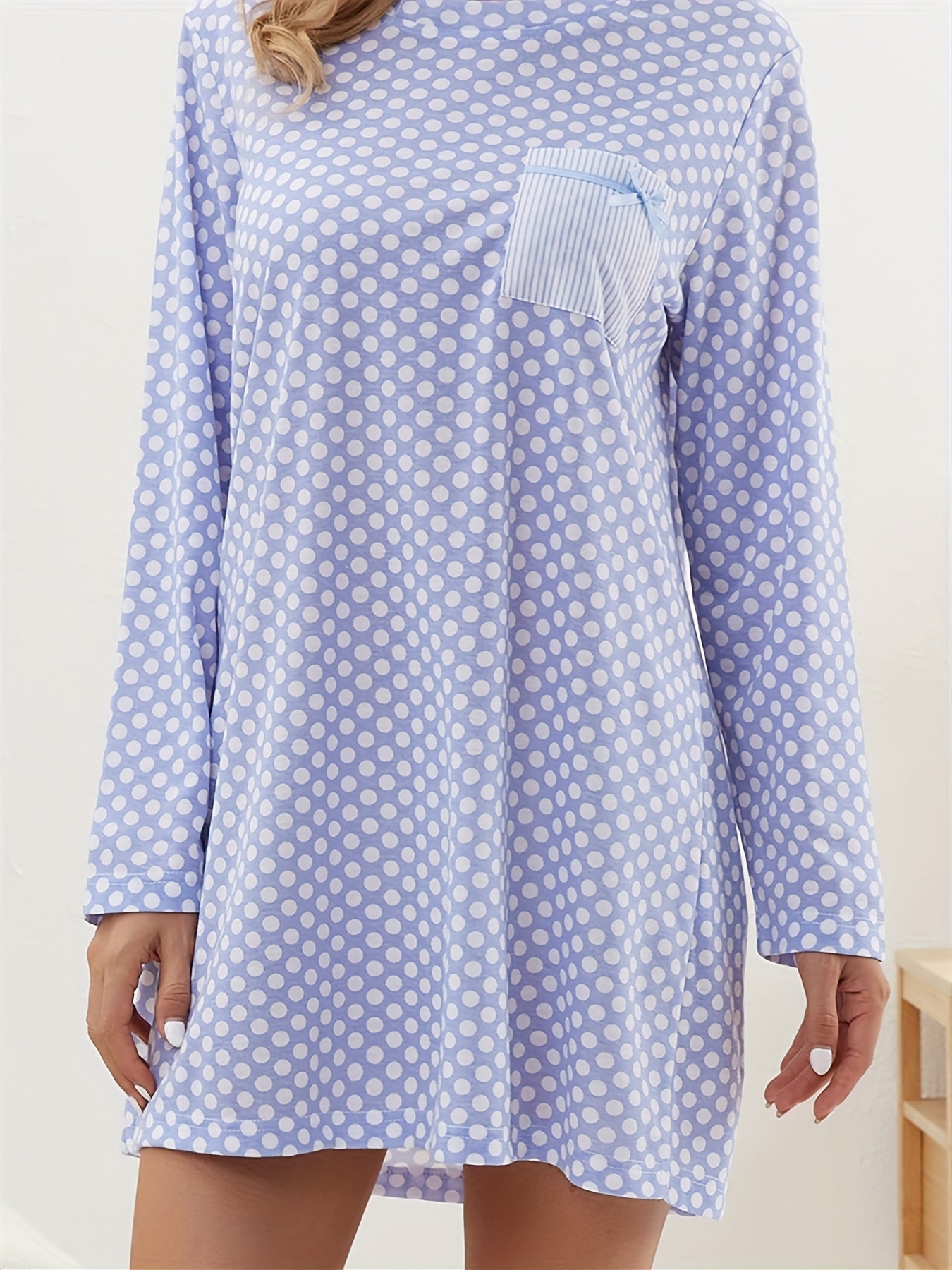 Polka Dot Print Nightdress Long Sleeve Pajama Dress