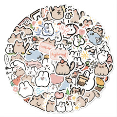 60pcs Cartoon Bunny Kitten Graffiti Stickers for DIY Projects